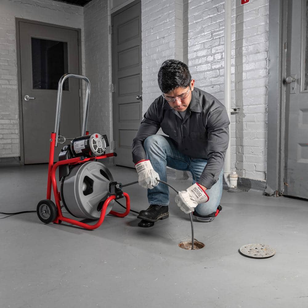K 400 Drain Cleaning Snake Auger 120 Volt Drum Machine with C 32IW 3/8 in. x 75 ft. Cable   4 Piece Tool Set &amp; Gloves 52363