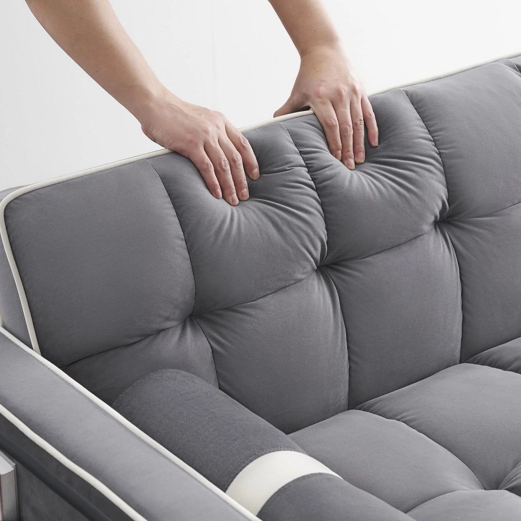 2025 3 in 1 Sleeper Sofa Couch Bed,Small Tufted Velvet Convertible Loveseat Futon Sofa w/Pullout Bed,Adjustable Backrest,Cylinder Pillows,Multi-Pockets,Phone Holder for Living Room Apartment,Grey,55.5"