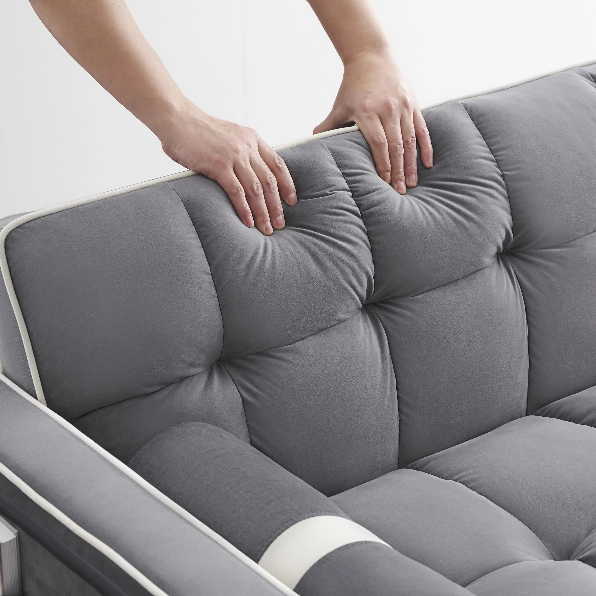 2025 3 in 1 Sleeper Sofa Couch Bed,Small Tufted Velvet Convertible Loveseat Futon Sofa w/Pullout Bed,Adjustable Backrest,Cylinder Pillows,Multi-Pockets,Phone Holder for Living Room Apartment,Grey,55.5"
