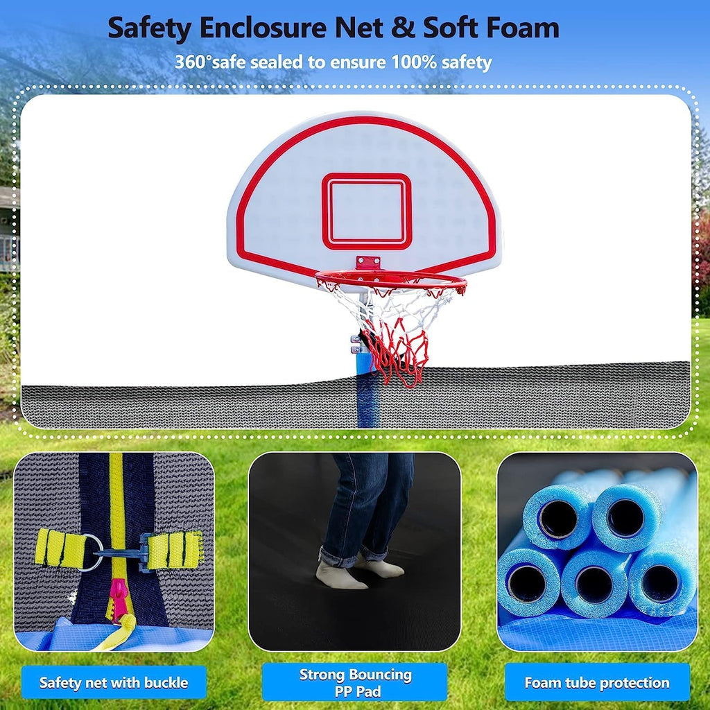 Upgraded 16Ft Trampoline with Basketball Hoop & Net