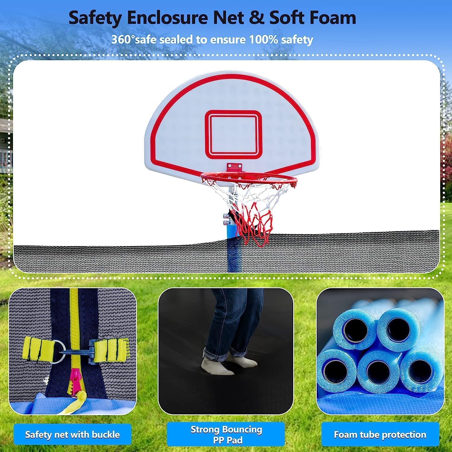 Upgraded 16Ft Trampoline with Basketball Hoop & Net