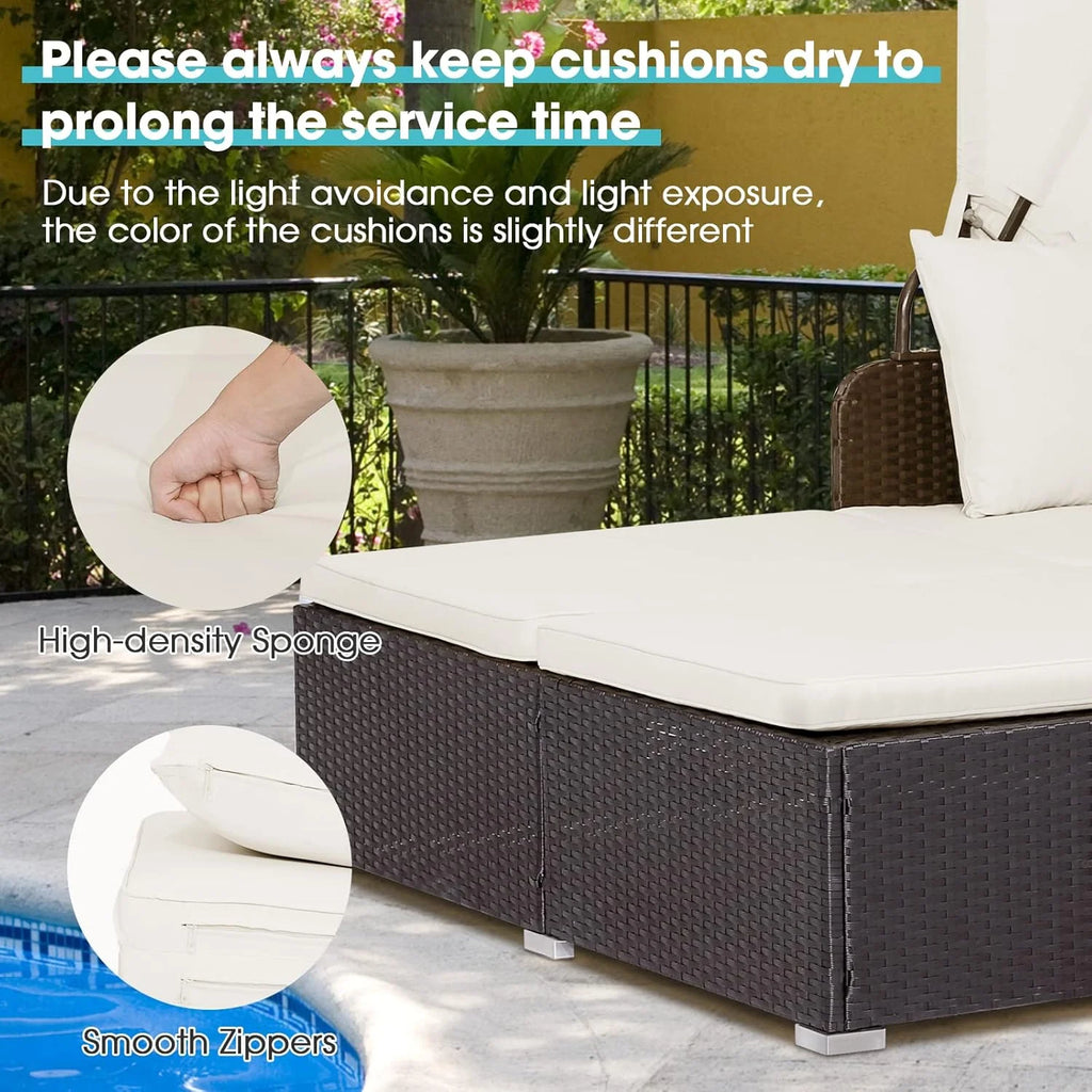 RELAX4LIFE Patio Outdoor Daybed Canopy Wicker Sunbed Cushions Lounge Bed Conversation