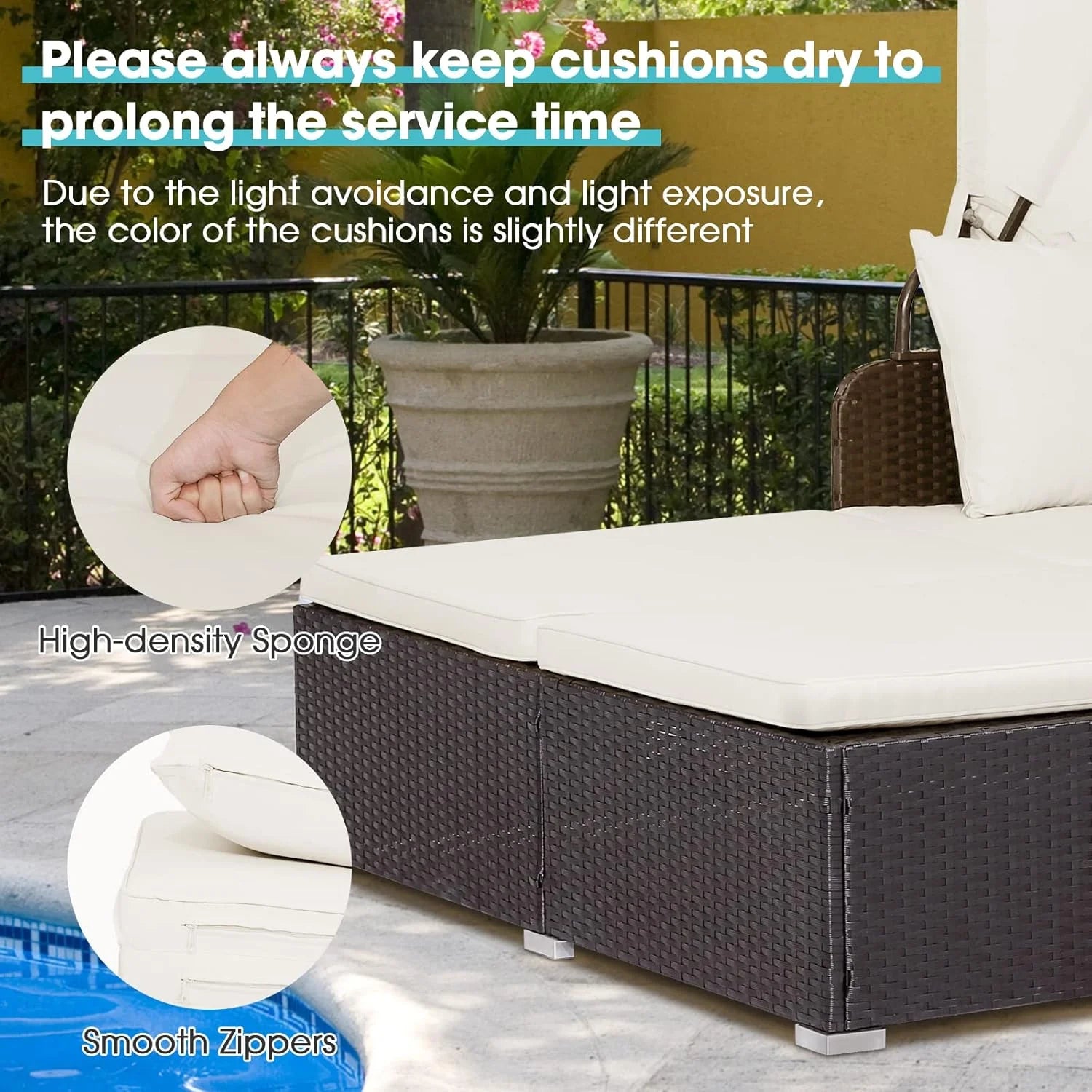 RELAX4LIFE Patio Outdoor Daybed Canopy Wicker Sunbed Cushions Lounge Bed Conversation