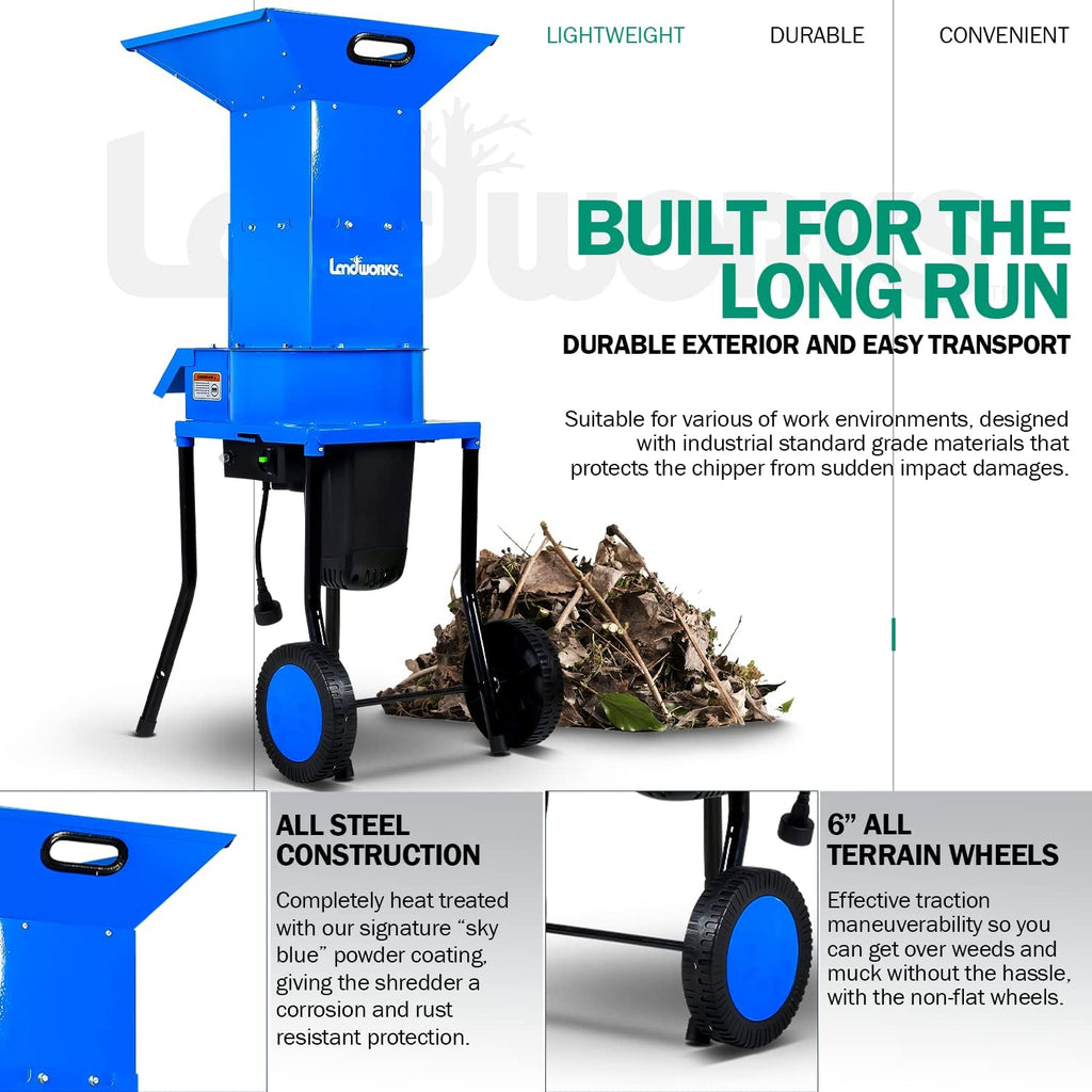 2025 Landworks Leaf Mulcher Shredder Electric Green and Waste Management Heavy Duty 120V AC 11" Inch Cutting Blade .5" Inch Cutting Capacity for Leaves, Grass, & Clippings