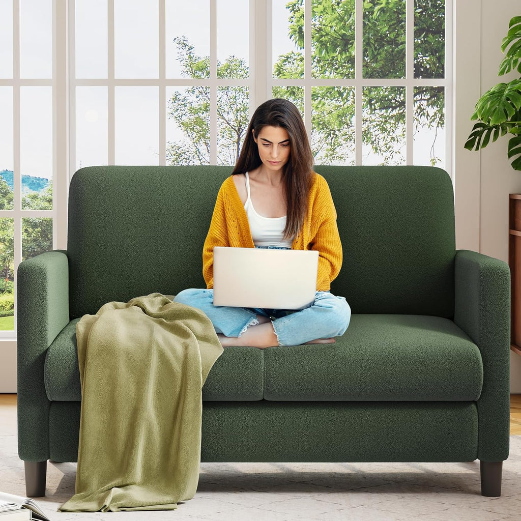 Loveseat Sofa 51" Love Seat Comfy Corduroy Small Loveseat Small Spaces Tool-Free Setup Couch