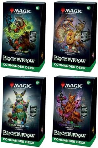 2025 The Gathering Bloomburrow Commander Deck Bundle – Includes All 4 Decks (Animated Army  Family Matters  Peace Offering  and Squirreled Away)