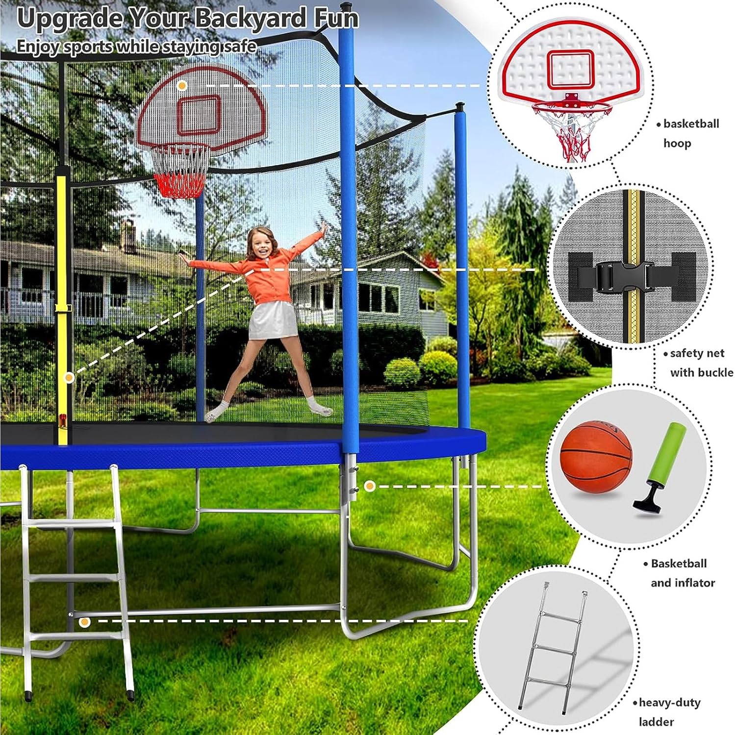 Upgraded 16Ft Trampoline with Basketball Hoop & Net