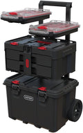 Modular Tools Organizer for Garage Storage and DIY, 3 Piece Resin Rolling Tool Box System for Small Parts