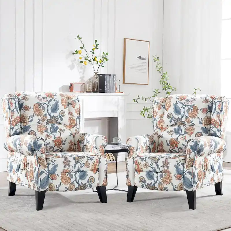 Manual Pushback Recliner Adjustable Accent Chair Wingback Armchair Set of 2