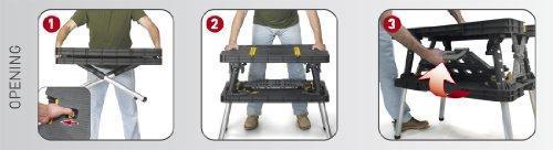 Keter ?C 197283 Folding Table Work Bench for Miter Saw Stand Woodworking Tools and Accessories with Included 12 Inch Wood Clamps ?C Easy Garage Storage Black/Yellow