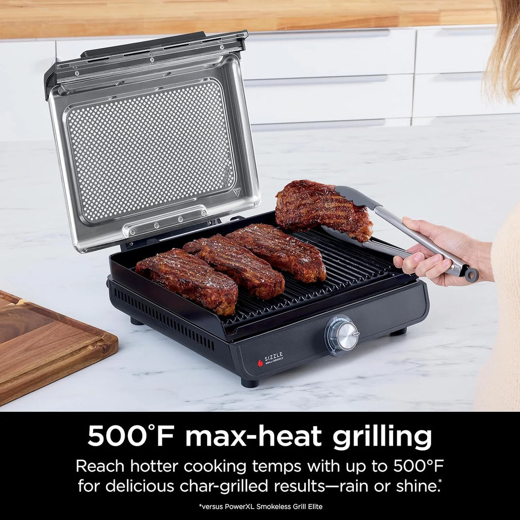 Ninja Griddle and Indoor Grill, 14��锟�? Electric Grill, For Steak, Burgers, Salmon, Veggies, and More, Pancake Griddle, Nonstick, Dishwasher Safe, 500F, Even Cooking, Silver, GR101