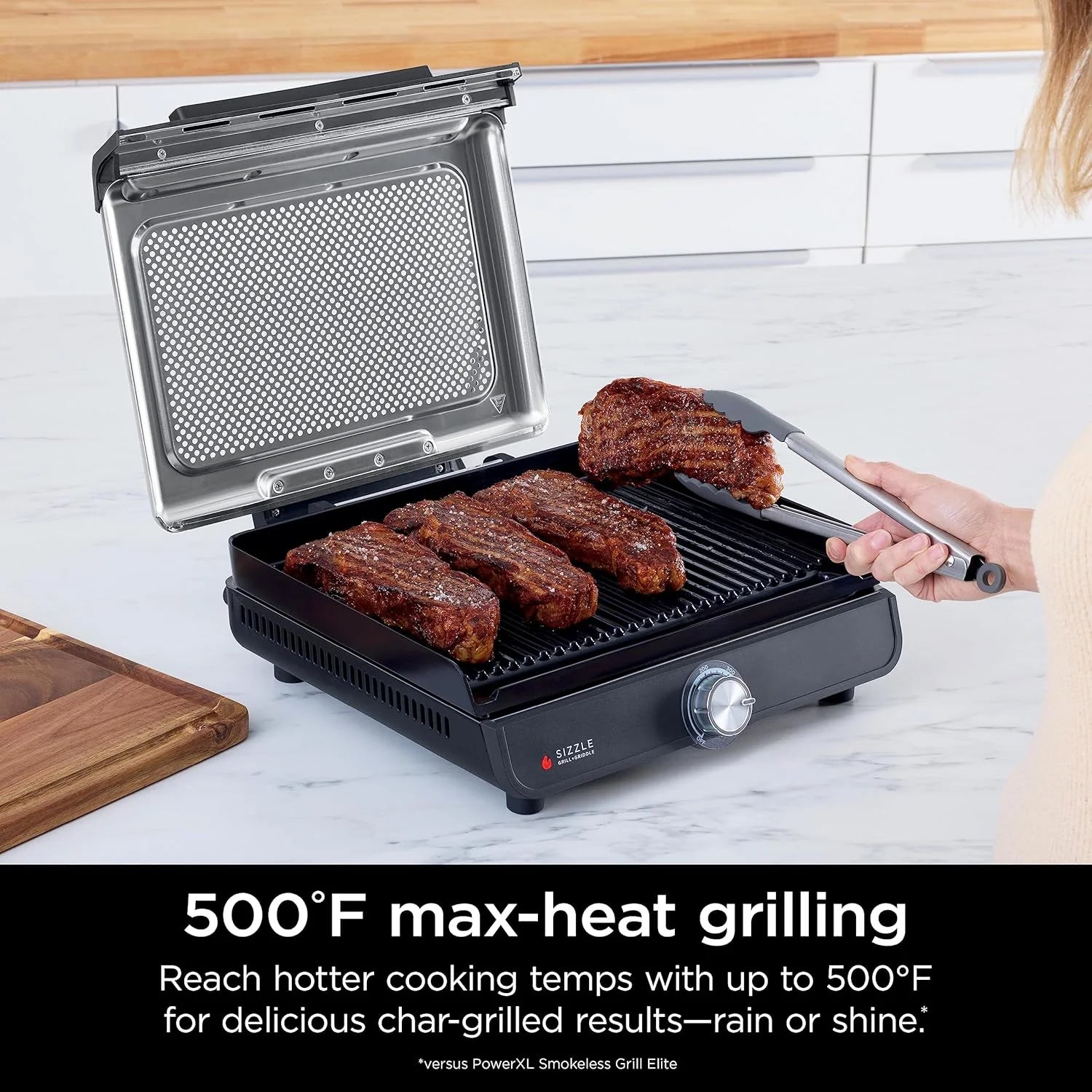 Ninja Griddle and Indoor Grill, 14��锟�? Electric Grill, For Steak, Burgers, Salmon, Veggies, and More, Pancake Griddle, Nonstick, Dishwasher Safe, 500F, Even Cooking, Silver, GR101