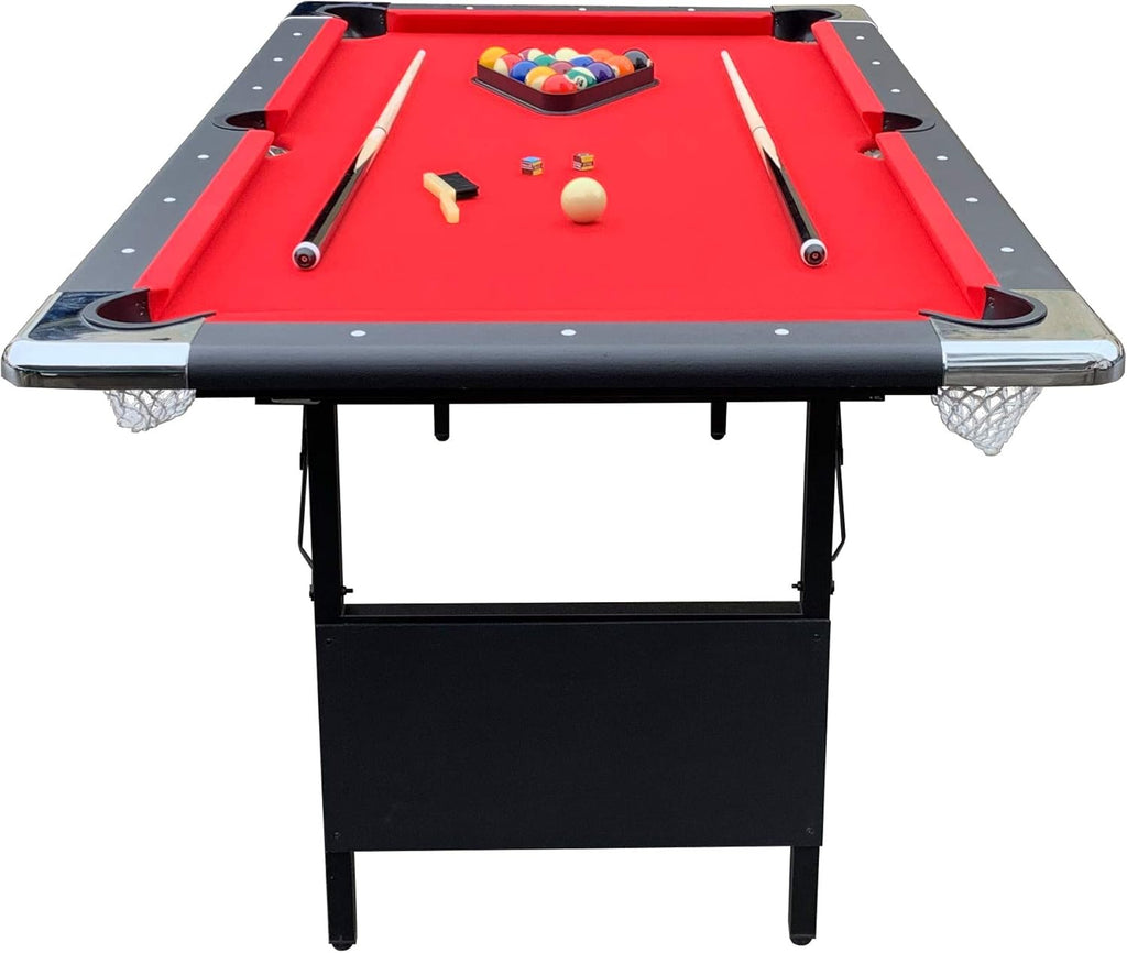 2025 Hathaway Fairmont 6 Ft Portable Pool Table, Adults Folding Billiards Tables for Game Room with Easy Foldable Storage, Includes Full Set of Billiard Balls, Cues, Chalk & Brush