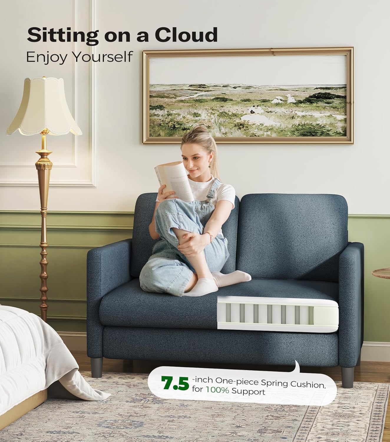 Loveseat Sofa 51" Love Seat Comfy Corduroy Small Loveseat Small Spaces Tool-Free Setup Couch