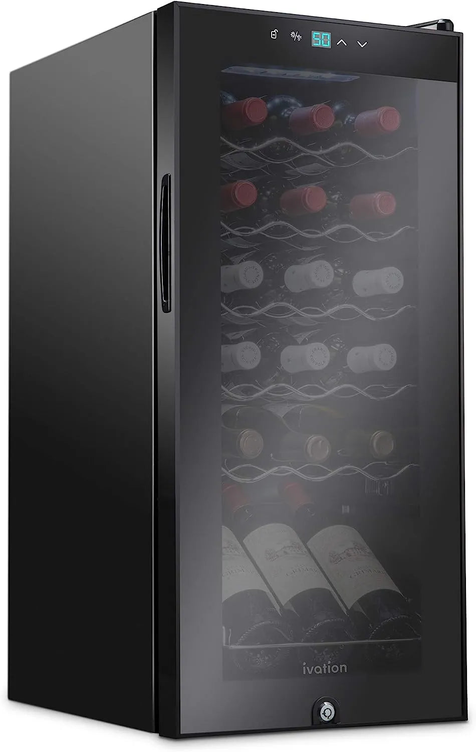 18 Bottle Compressor Wine Cooler Refrigerator w/Lock, Large Freestanding Wine Cellar For Red, White, Champagne or Sparkling Wine, 41f-64f Digital Temperature Control Fridge Glass Door Black