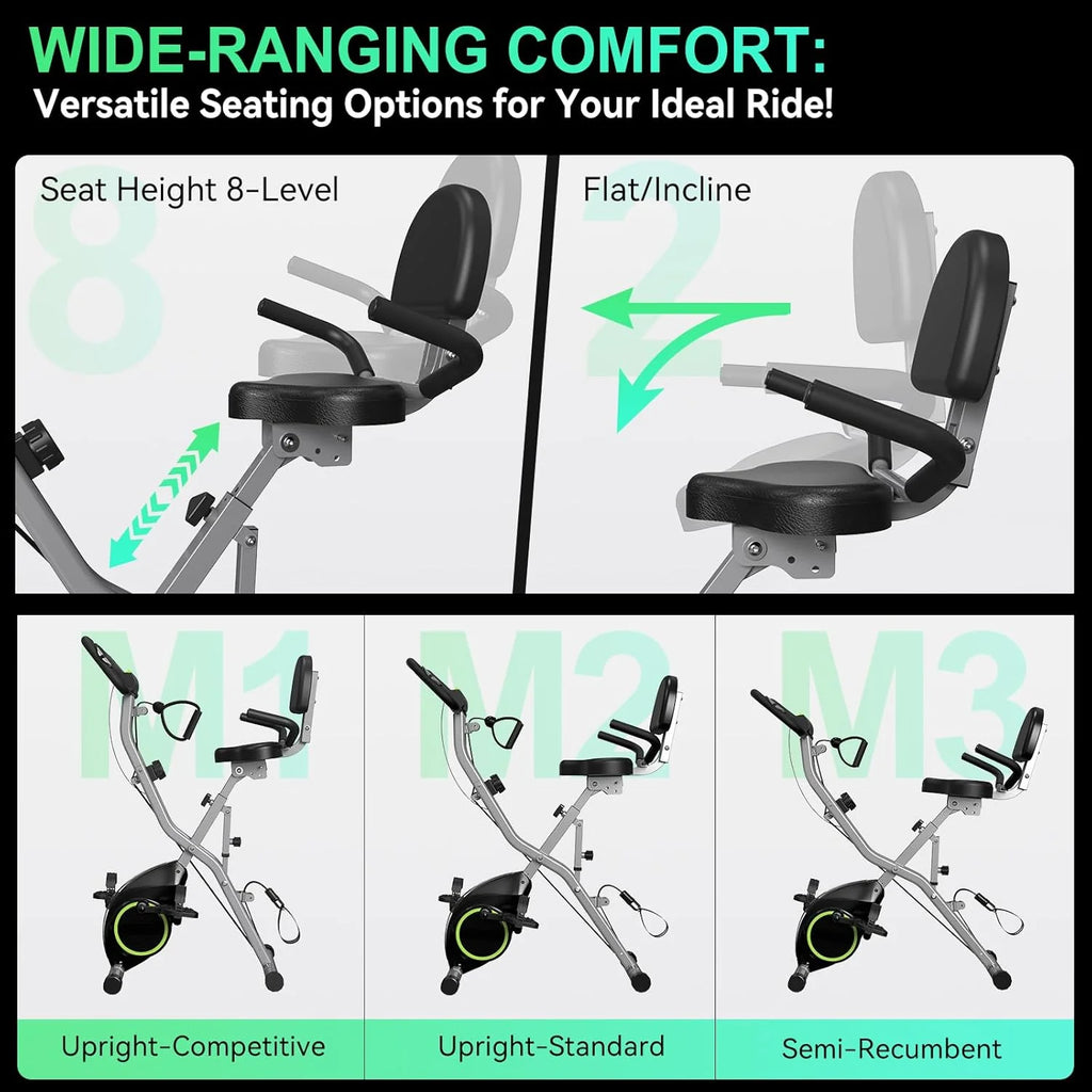 Foldable Exercise Bike Stationary Bikes for Home, 5 IN 1 Indoor Workout Bike, Cycling Bike with 16-Level Quiet Magnetic Resistance, 6.6 LBS Flywheel and 300LBS Capacity, 2025 Designed 817 X-bike