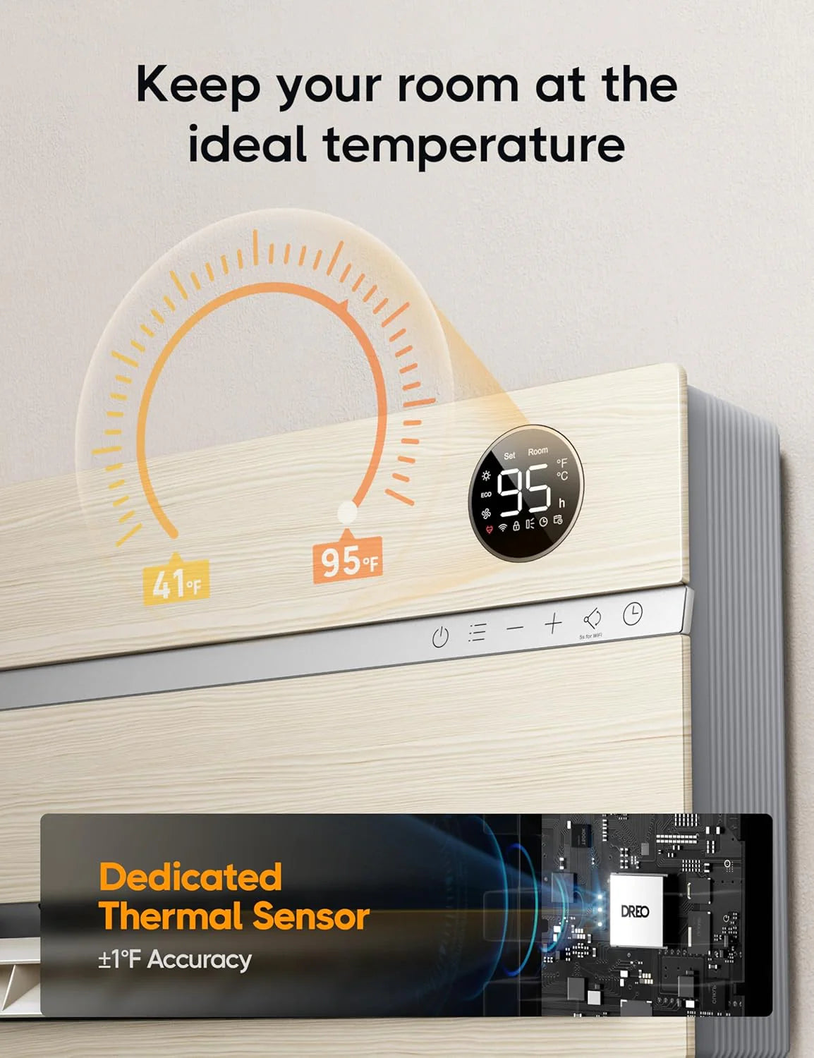 Dreo Smart Wall Heater, Electric Space Heater for Bedroom 1500W, 120° Vertical Oscillation, Adjustable Thermostat, Remote Control, 24H Timer, Easy-Mount Heater for Indoor Use, Works with Alexa, WH719S