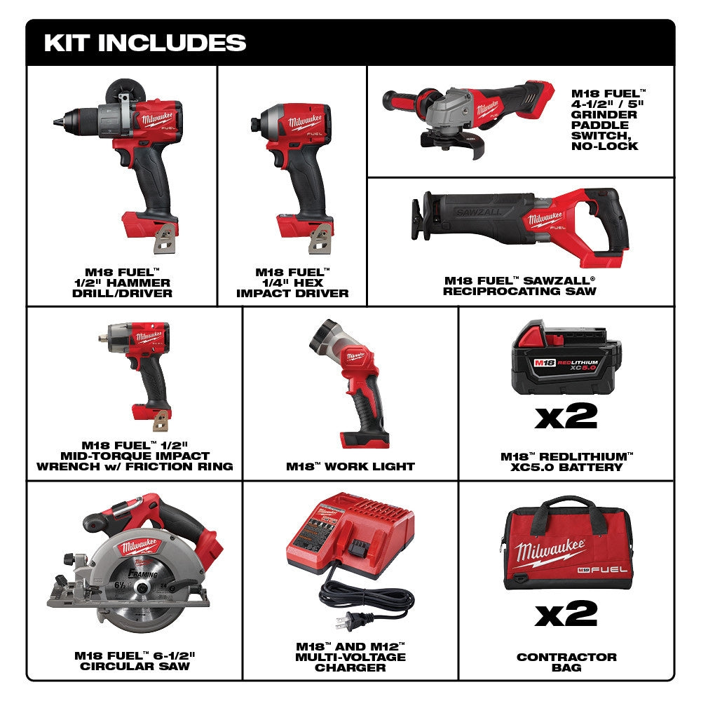 2025 18V M18 FUEL Lithium-Ion Brushless Cordless 7-Tool Combo Kit 5.0 Ah