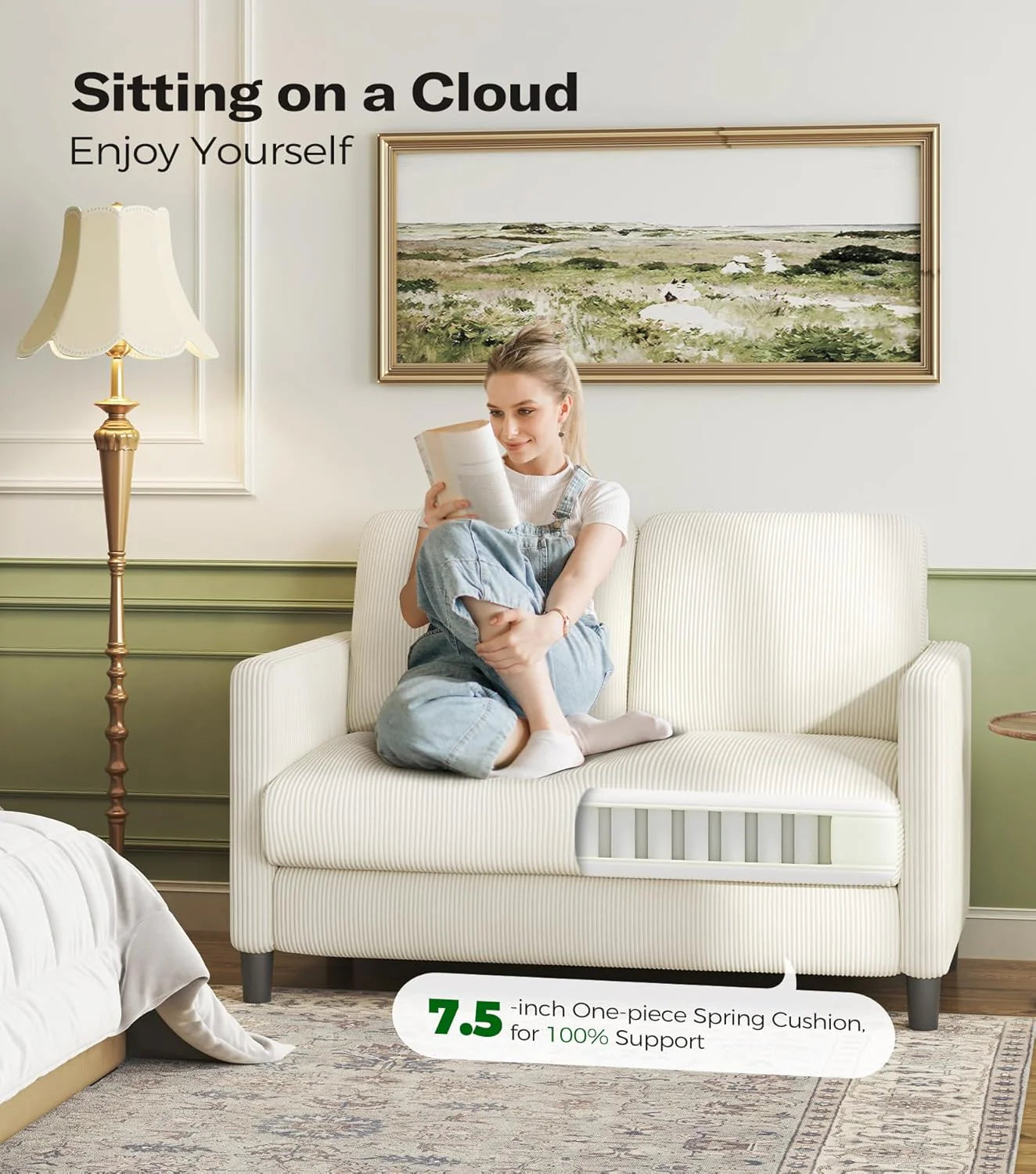 Loveseat Sofa 51" Love Seat Comfy Corduroy Small Loveseat Small Spaces Tool-Free Setup Couch