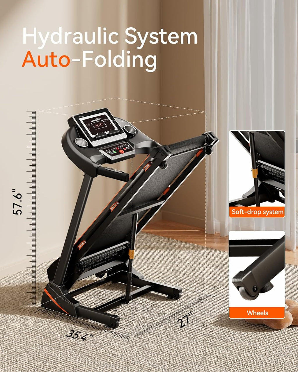 Home Treadmill 3HP Folding with Auto Incline & Bluetooth