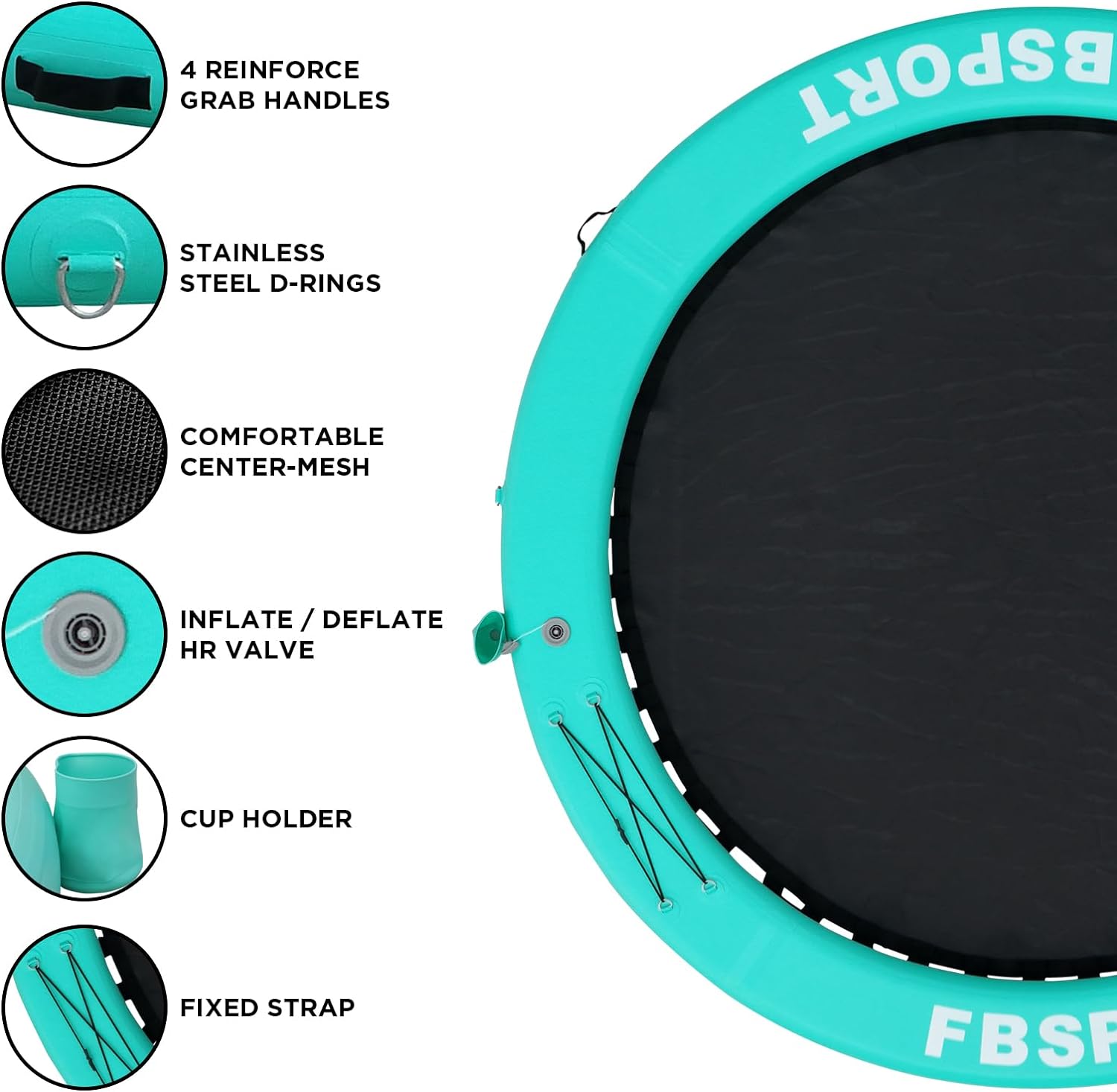 Inflatable Dock Floating Platform 8ft Inflatable Water Hammock Floating Deck for Lake W/Cupholder Round Floating Ring Float Ring Pool Float Raft Lounger Island Platform Pad