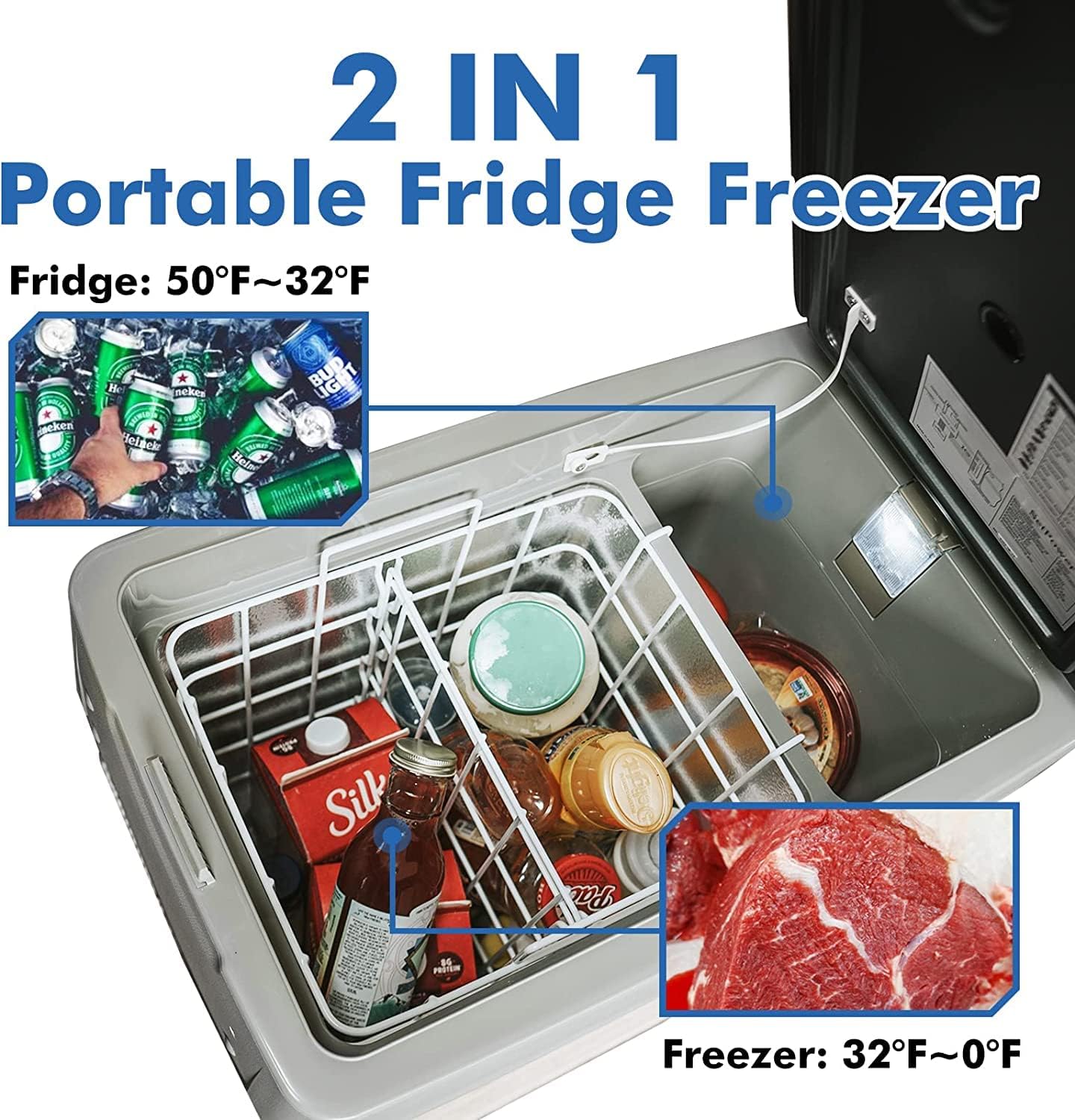 AJ30 Portable RefrigeratorPortable Freezer32 Quart(30L) Electric CoolerCar Refrigerator12/24V DC Cable & 110/240V ACCar Fridge for CampingTruckRVTravelFishing3-YEAR Warranty