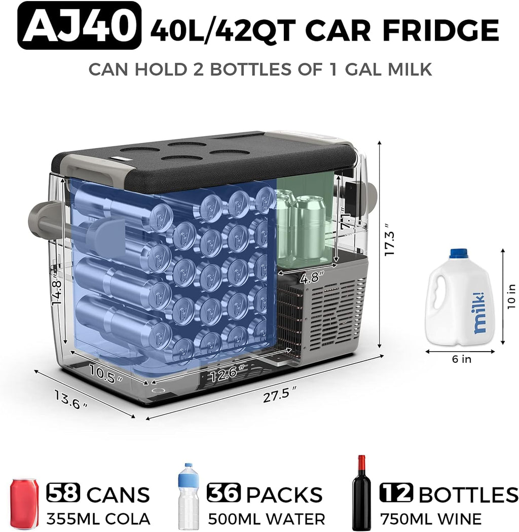 AJ30 Portable RefrigeratorPortable Freezer32 Quart(30L) Electric CoolerCar Refrigerator12/24V DC Cable & 110/240V ACCar Fridge for CampingTruckRVTravelFishing3-YEAR Warranty