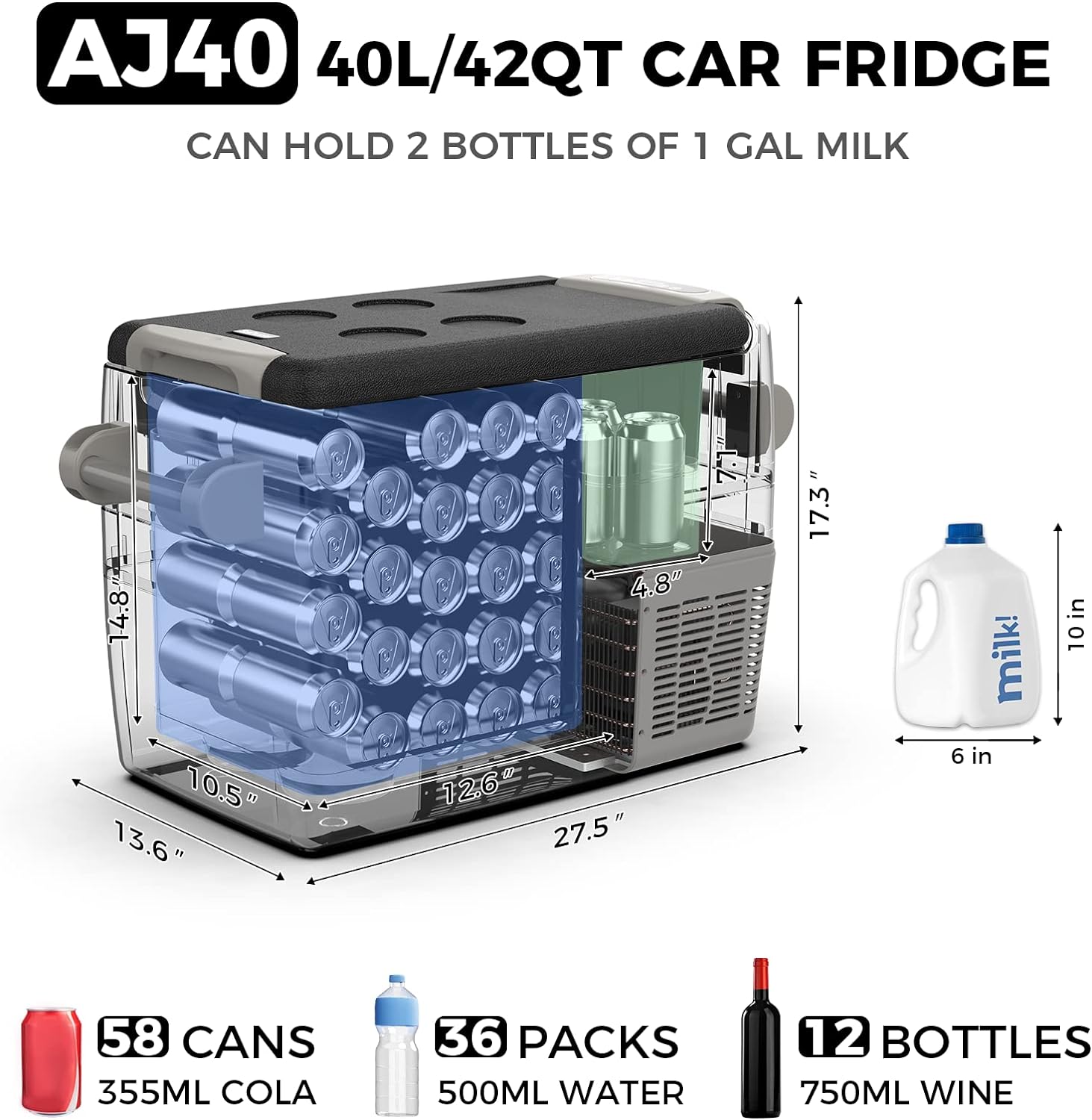 AJ30 Portable RefrigeratorPortable Freezer32 Quart(30L) Electric CoolerCar Refrigerator12/24V DC Cable & 110/240V ACCar Fridge for CampingTruckRVTravelFishing3-YEAR Warranty