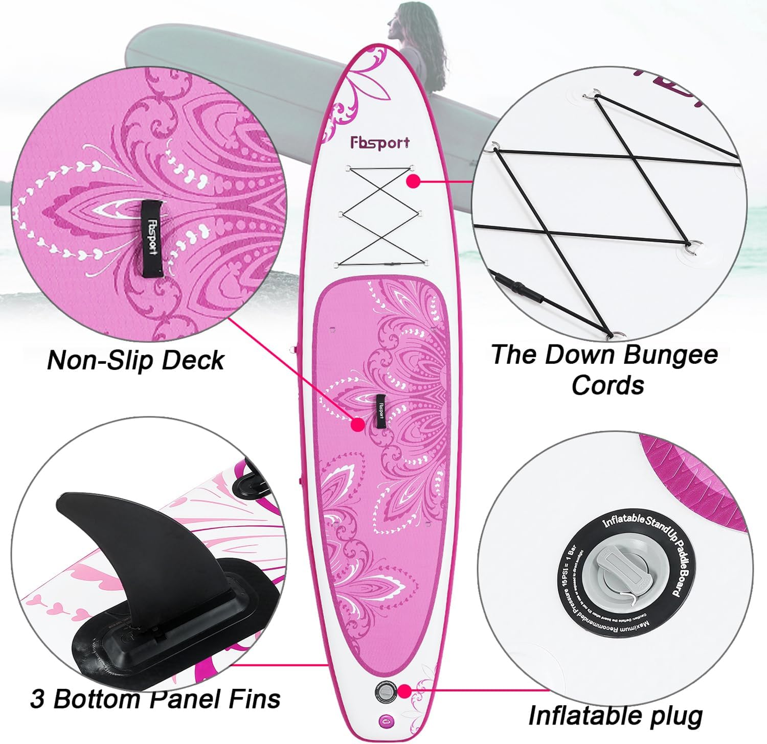 Premium Stand Up Paddle Board Yoga Board with Durable SUP Accessories & Carry Bag | Wide Stance Surf Control Non-Slip Deck Leash Paddle and Pump for Youth & Adult