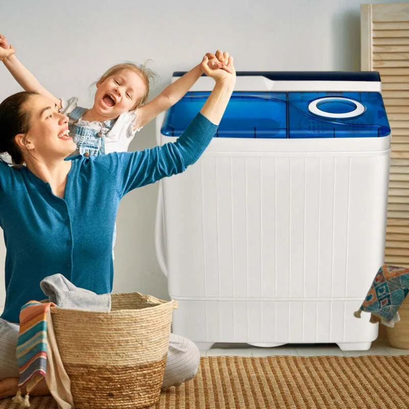 26 LBS Portable Washing Machine with Drain Pump 2in1 Twin Tub Top Load Washer Dryer Combo for RV Apartment