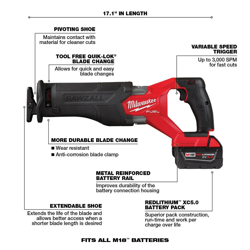 2025 18V M18 FUEL Lithium-Ion Brushless Cordless 7-Tool Combo Kit 5.0 Ah