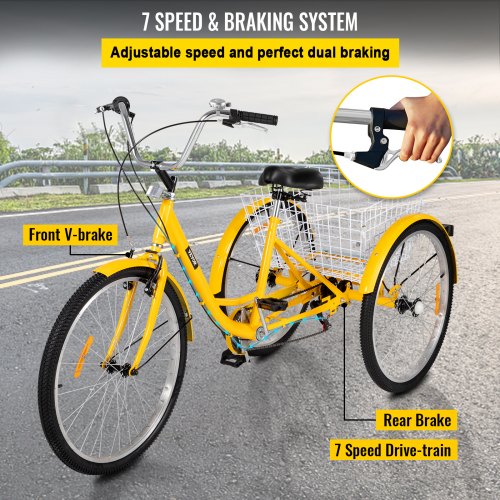 2025 Adult Tricycle 26 7 Speed 3 Wheel Trike Bicycle Bike Cruise w Basket Shooping