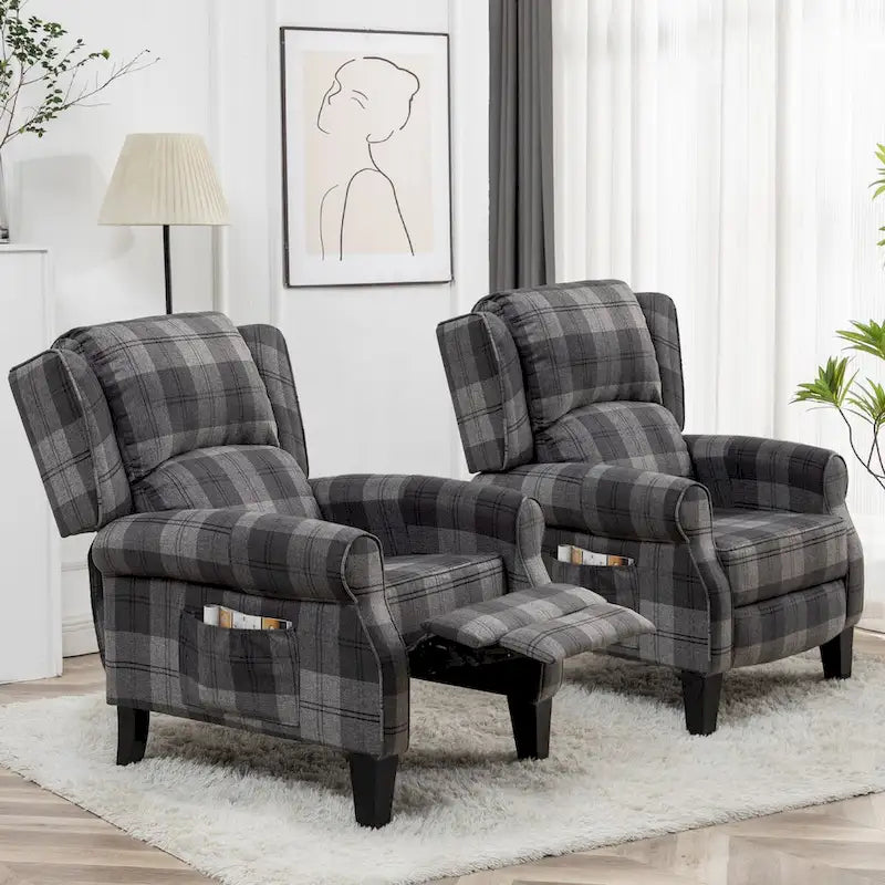 Manual Pushback Recliner Adjustable Accent Chair Wingback Armchair Set of 2