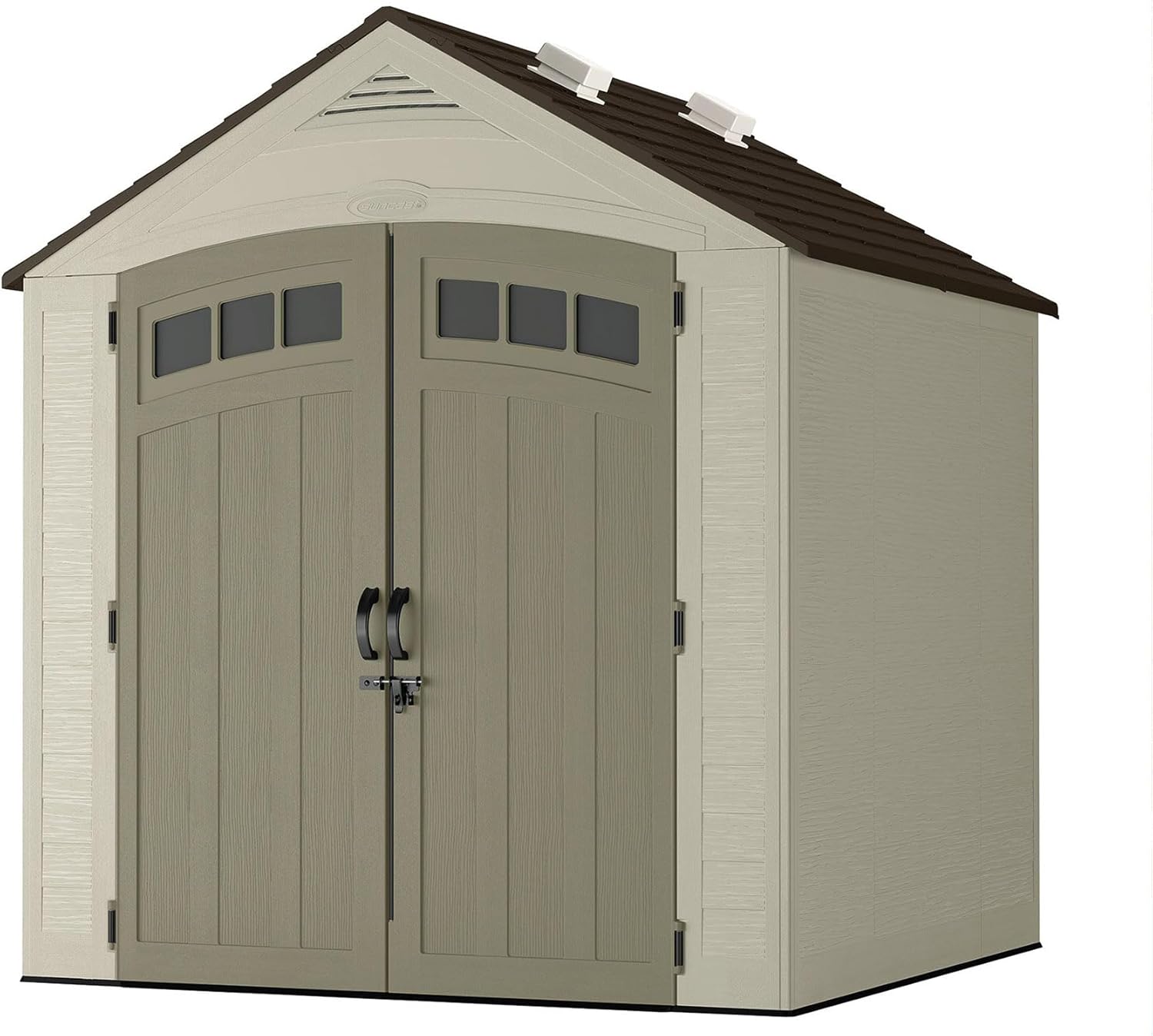 2025 Suncast Vista 7x7 Storage Shed with Multi-Wall Resin Panels, 4 Skylights, IllumiVent System, and Pad-Lockable Doors, 84" D x 84" W x 98" H, Made in The USA