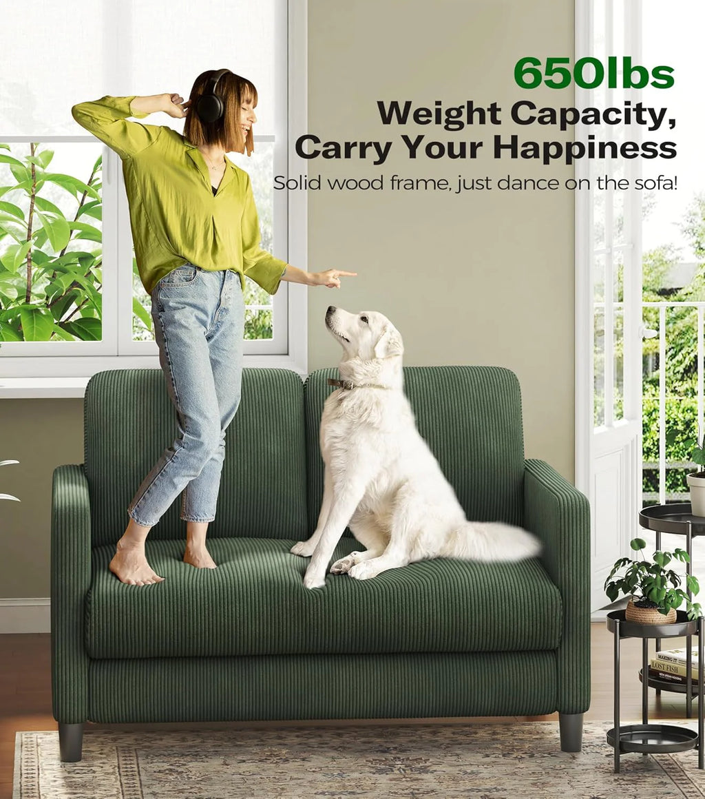 Loveseat Sofa 51" Love Seat Comfy Corduroy Small Loveseat Small Spaces Tool-Free Setup Couch