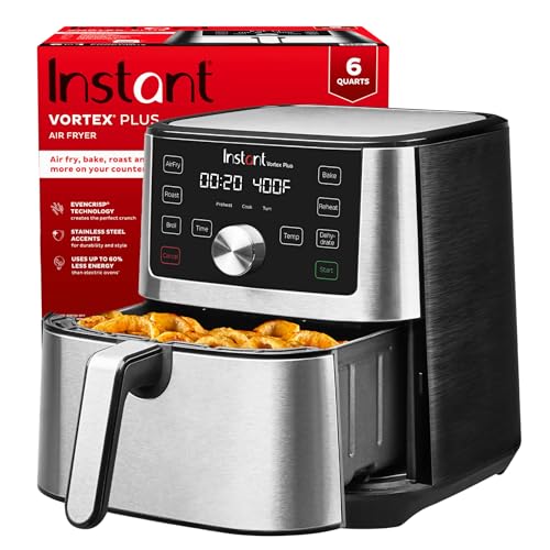 Instant Pot Vortex Plus 6QT XL Air Fryer, 6 in 1, Broils, Dehydrates, Crisps, Roasts, Reheats, Bakes for Quick Easy Meals, 100  In App Recipes, Dishwasher Safe, from the Makers of Instant Pot, Black : Home &amp; Kitchen