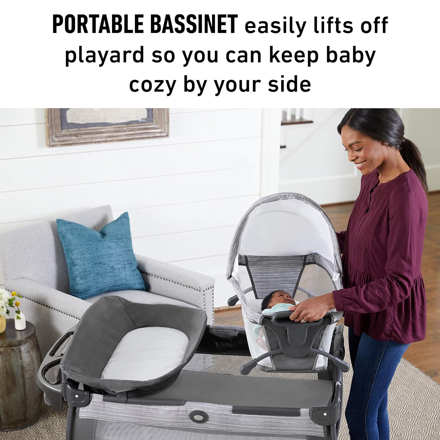 Graco Pack 'n Play Close2Baby Bassinet Playard Features Portable Bassinet Diaper Changer and More Derby