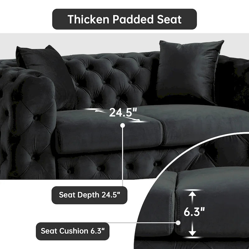 Morden Fort Modern Loveseat Two-Seater Sofa with Dutch Velvet, Solid Wood Frame and Iron Legs