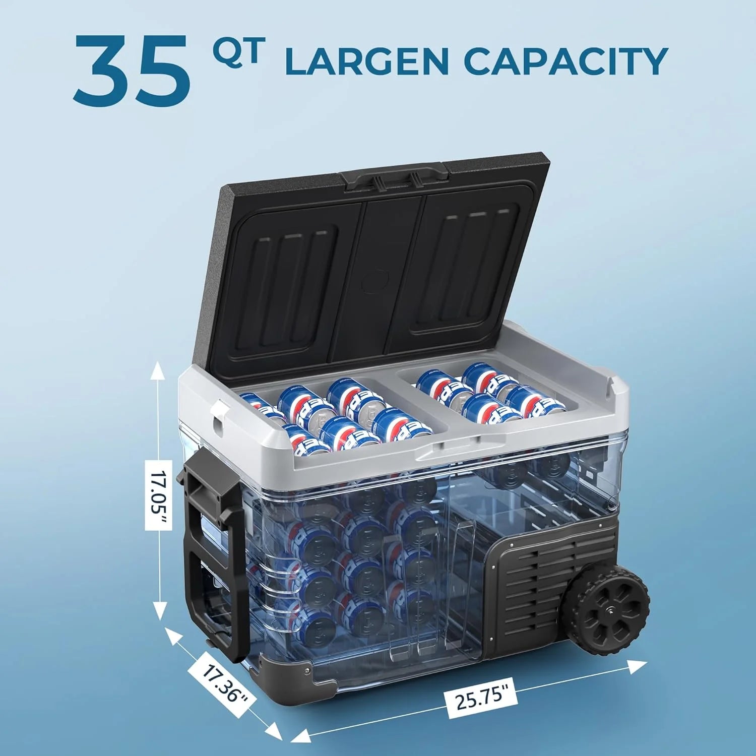 EUHOMY 12 Volt Refrigerator, 53QT(50L) Electric Cooler, Portable Freezer 12V/24V DC 110-240V AC, 12V Fridge -4℉~68℉, 12V Cooler with Wheels & 2 Baskets for Travel, Truck, Boat, Camping