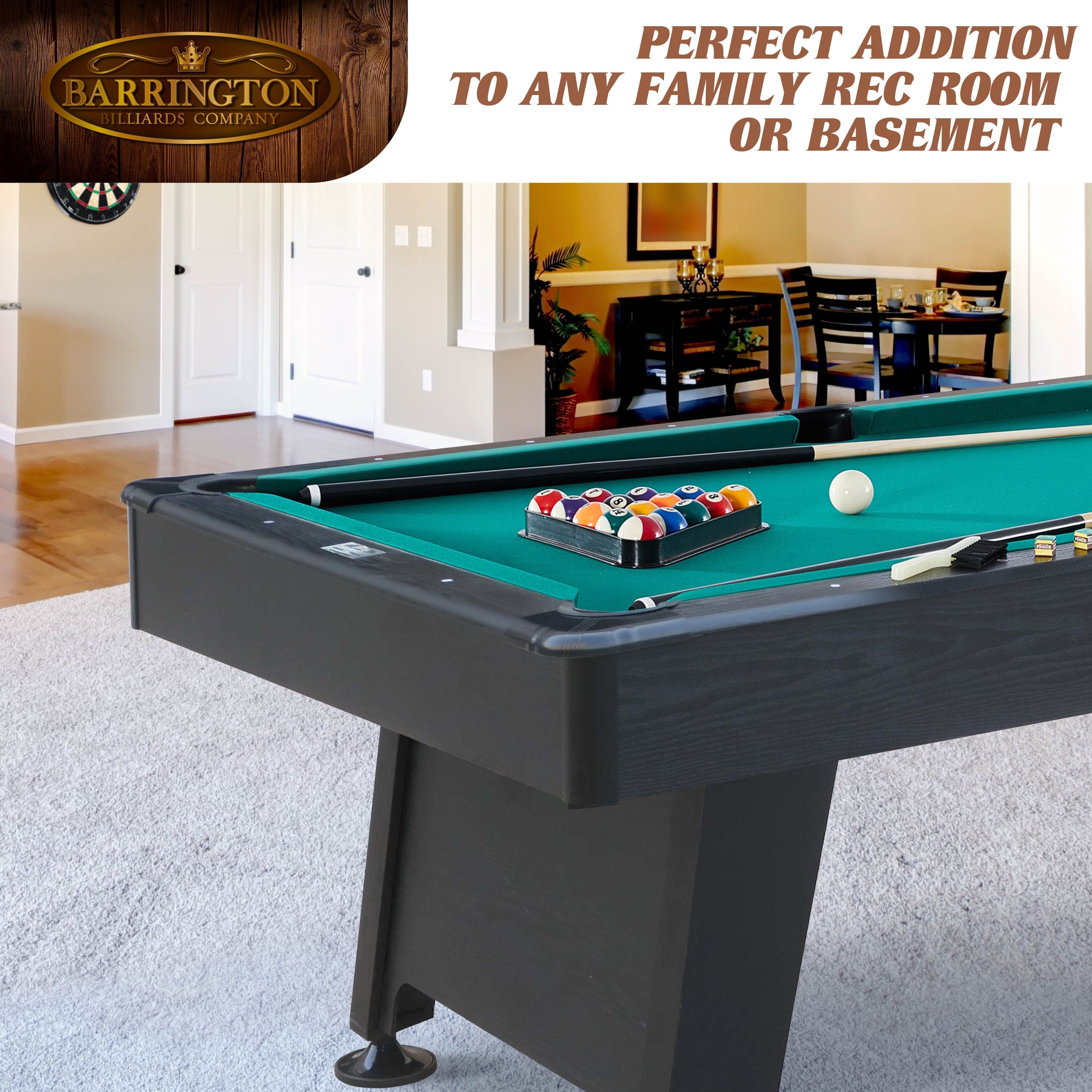 Barrington Billiard 84′′ Arcade Pool Table with Bonus Dartboard Set, Green