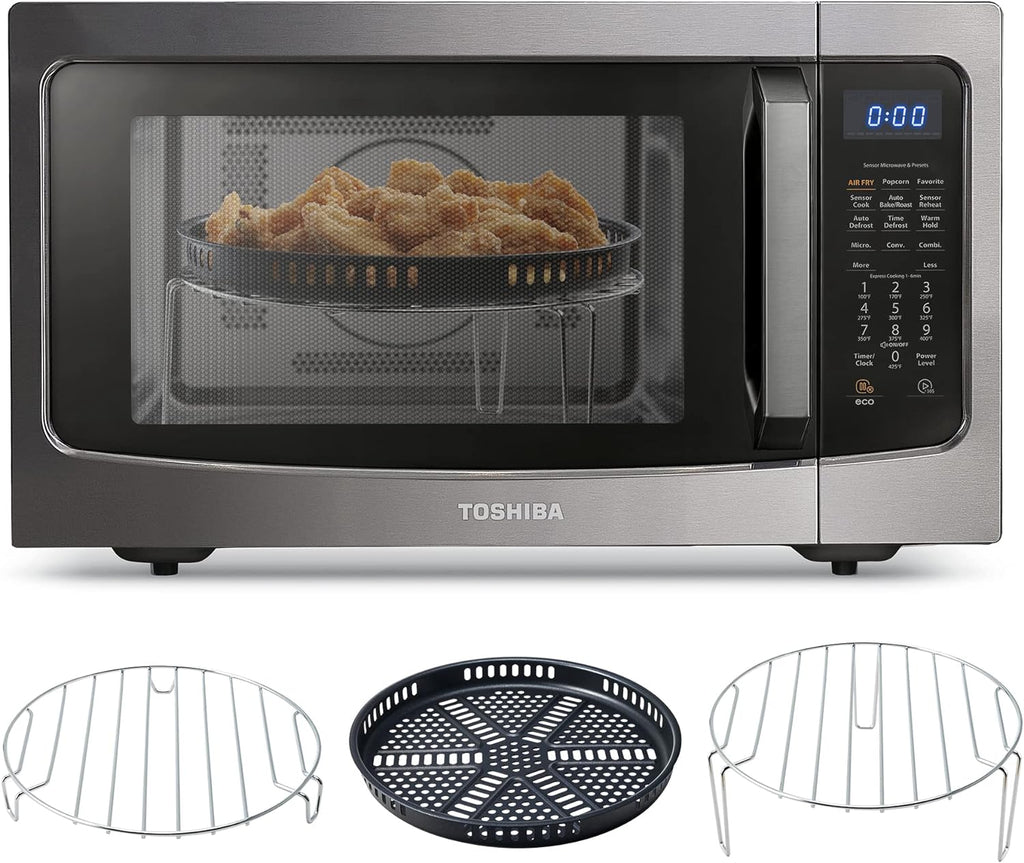 TOSHIBA 4-in-1 ML-EC42P(SS) Countertop Microwave Oven, Smart Sensor, Convection, Air Fryer Combo, Mute Function, Position Memory 13.6′′ Turntable, 1.5 Cu Ft, 1000W, Silver