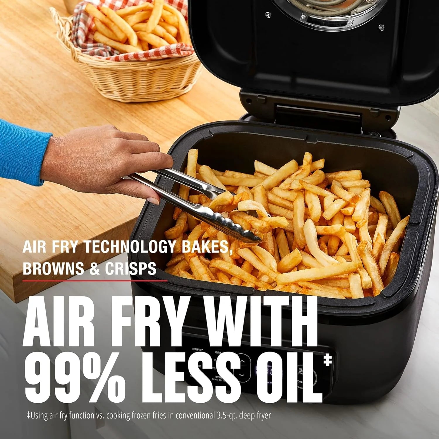 George Foreman Beyond Grill锟�?7-in-1 Electric Indoor Grill with Air Fry Technology, MCAFD800D, Black, Large