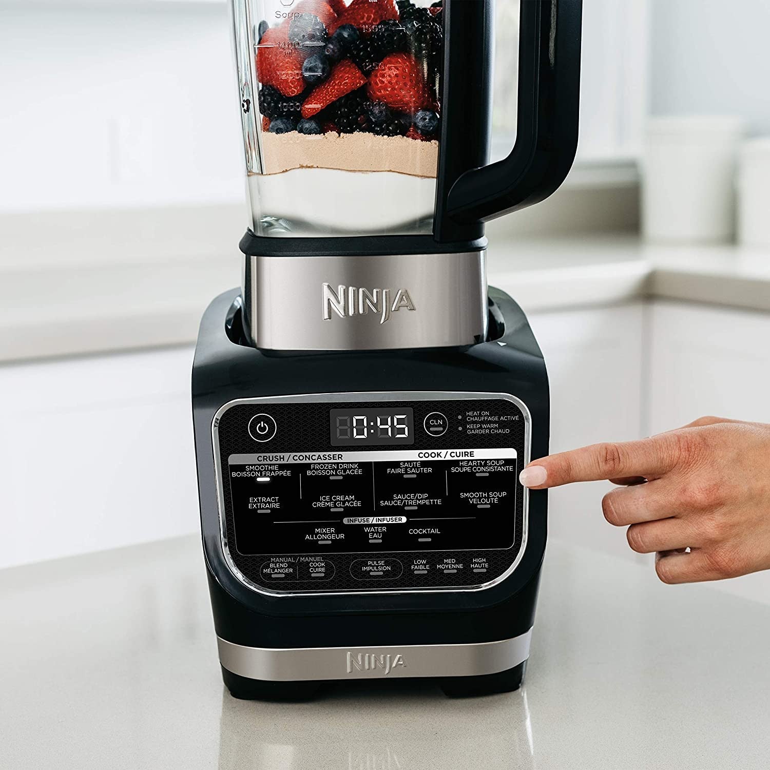 Ninja Foodi Cold &amp; Hot Blender With 1400 Peak Watts Nonstick Glass Pitcher (HB152), 64 oz, Black