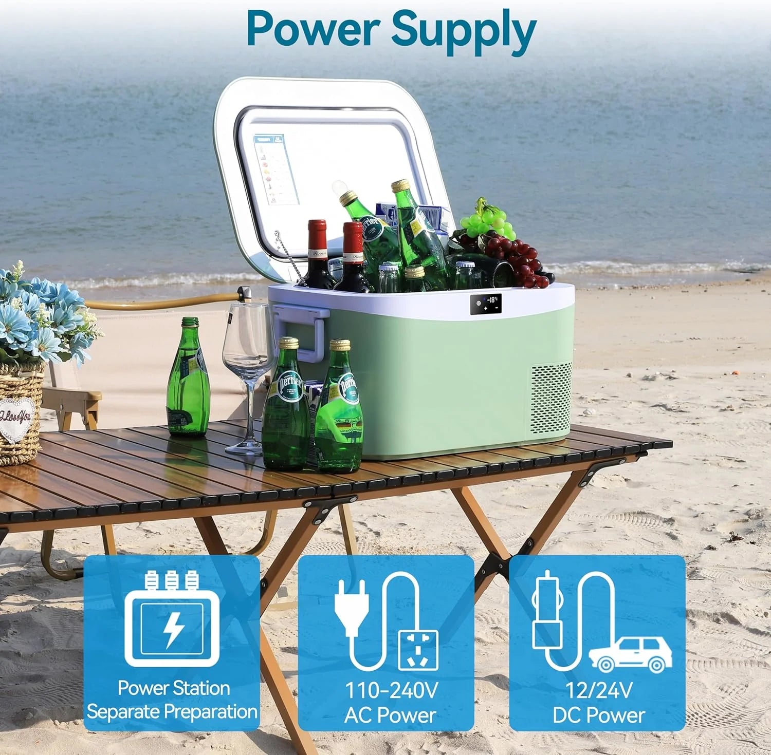 Car Fridge Portable 12 Volt Refrigerator 23 Quart (22 Liter) Freezer Compressor Cooler 12V/24V DC 110～240 V AC for Outdoor, Camping, Travel, Home Use -18℃~+15℃ (Green)