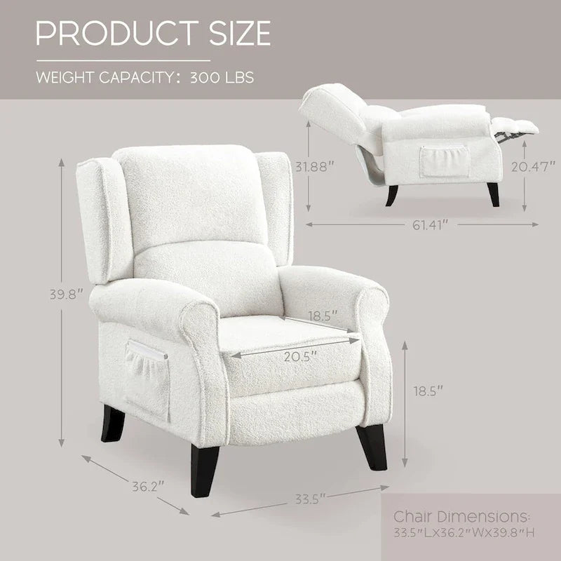 Manual Pushback Recliner Adjustable Accent Chair Wingback Armchair Set of 2