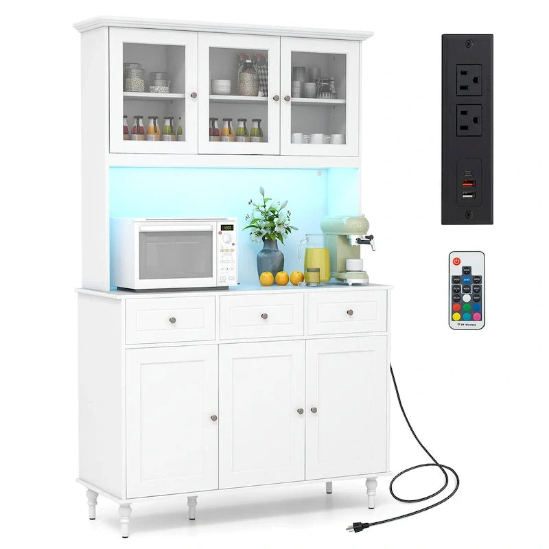 Gymax 77  Tall Kitchen Pantry Storage Cabinet with LED Lights and