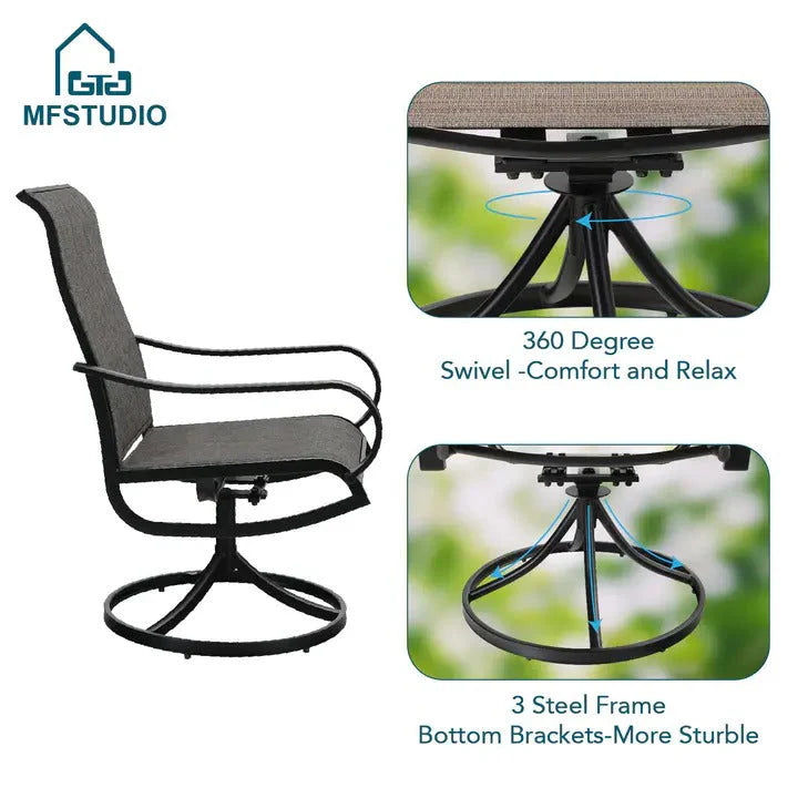 2025 8 Pieces Patio Dining Set with Umbrella,Outdoor Furniture Set with 6 Sling Dining Swivel Chairs
