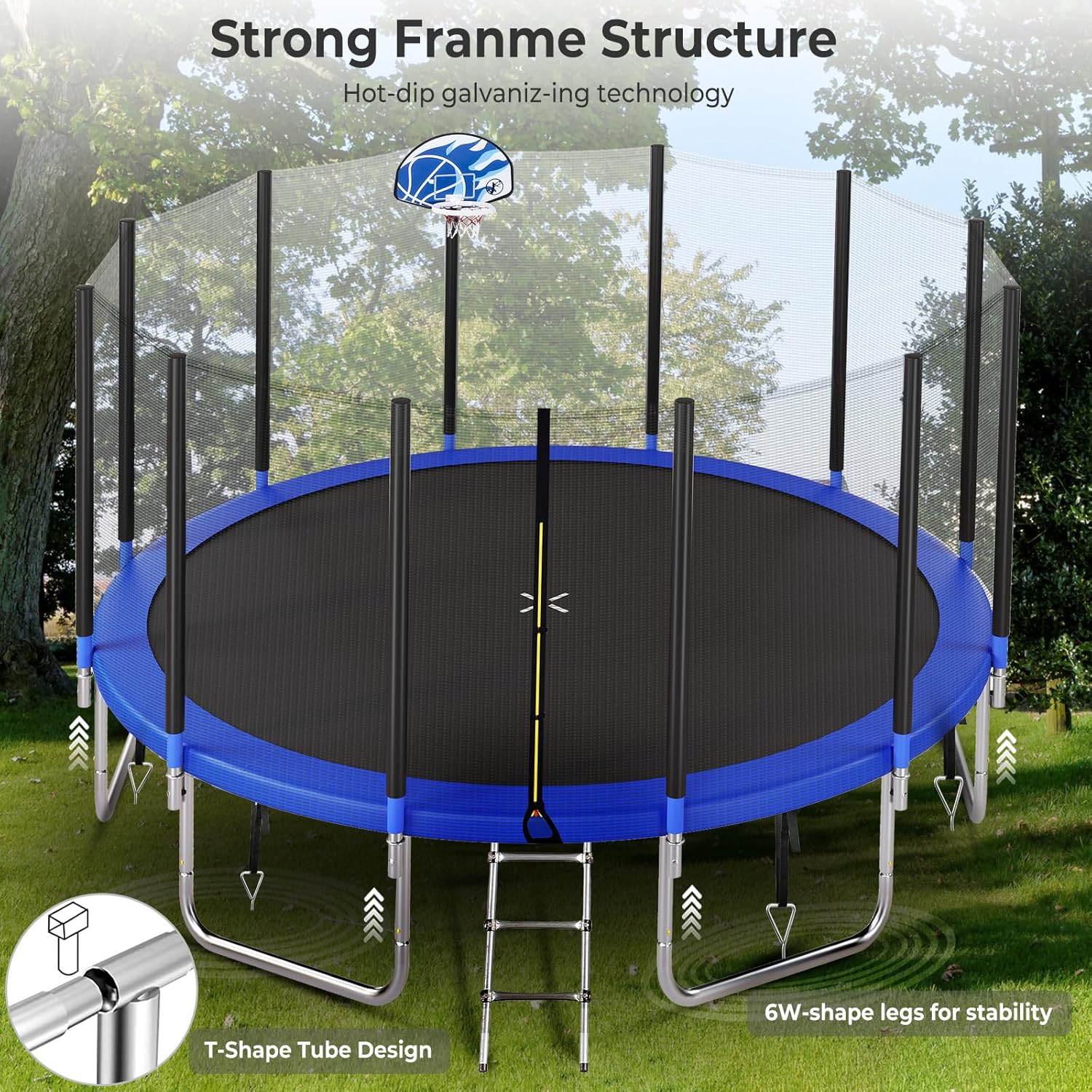 Upgraded 16Ft Trampoline with Basketball Hoop & Net