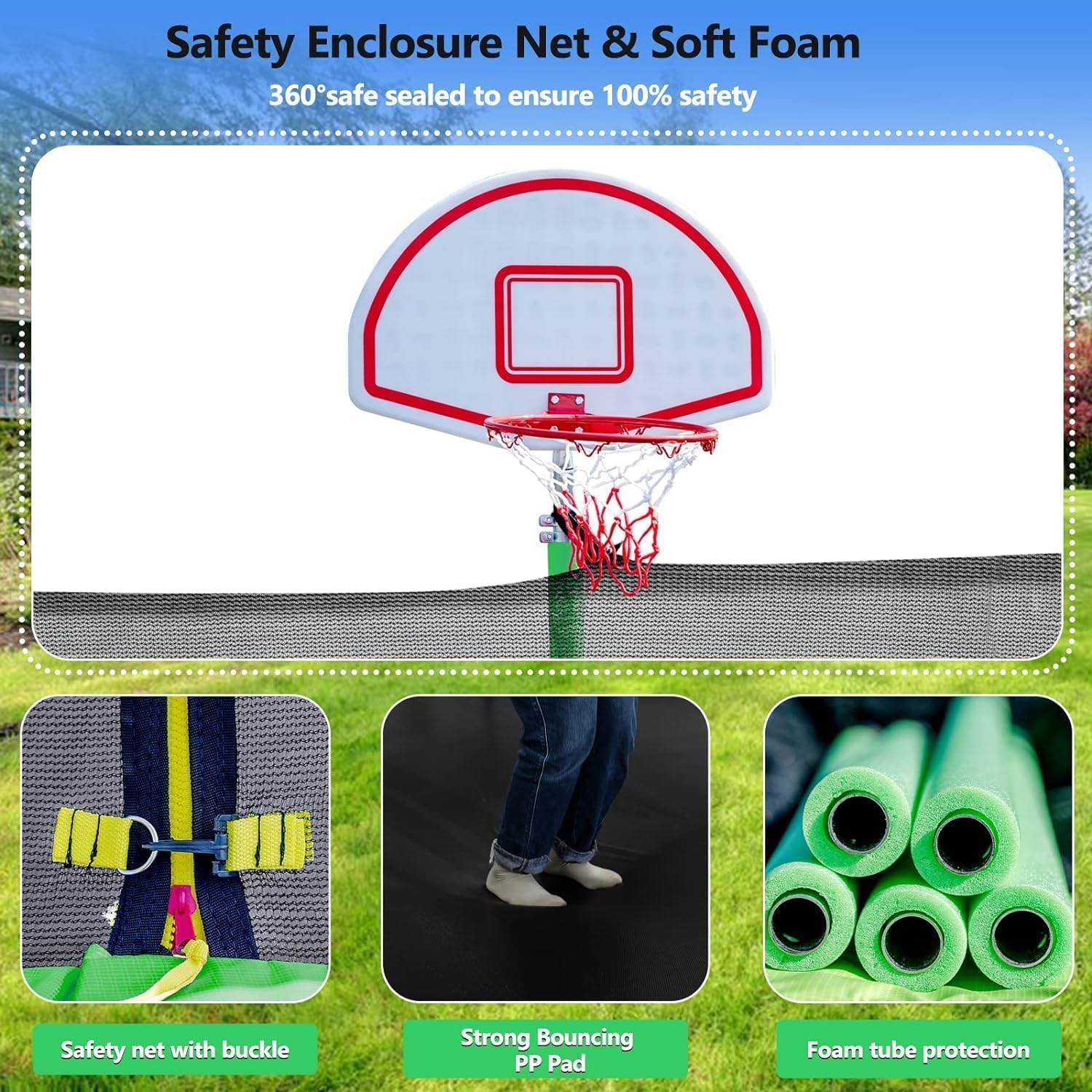 Upgraded 16Ft Trampoline with Basketball Hoop & Net
