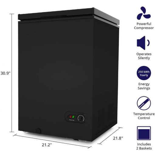 Northair Chest Freezer �C 3.5 Cu Ft with 2 Removable Baskets �C Reach In Freezer Chest �C Quiet Compact Freezer �C 7 Temperature Settings �C Black
